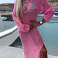 Pink Knitted Sleeved Split Dress