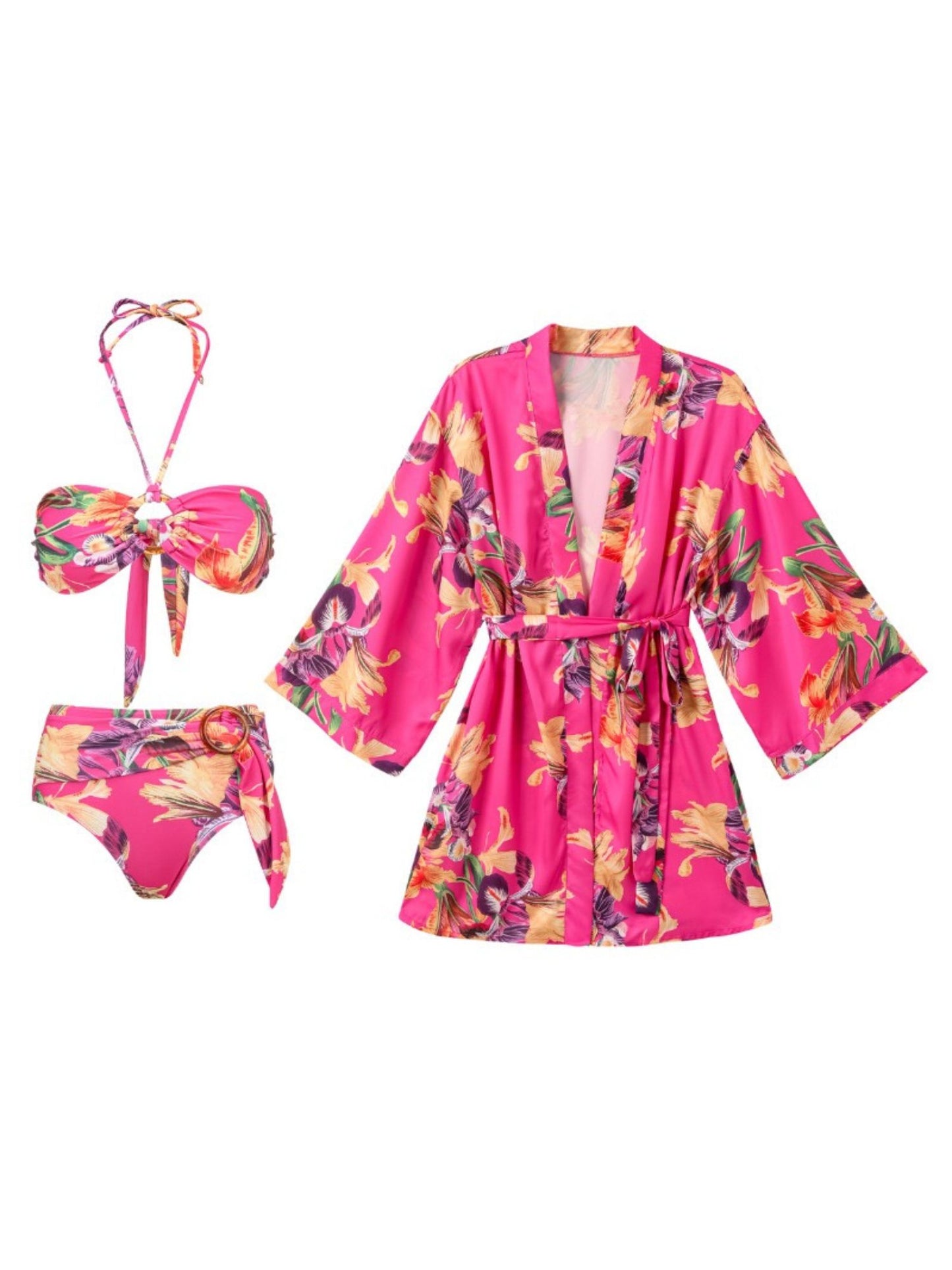 Hot Pink Floral Bikini Set