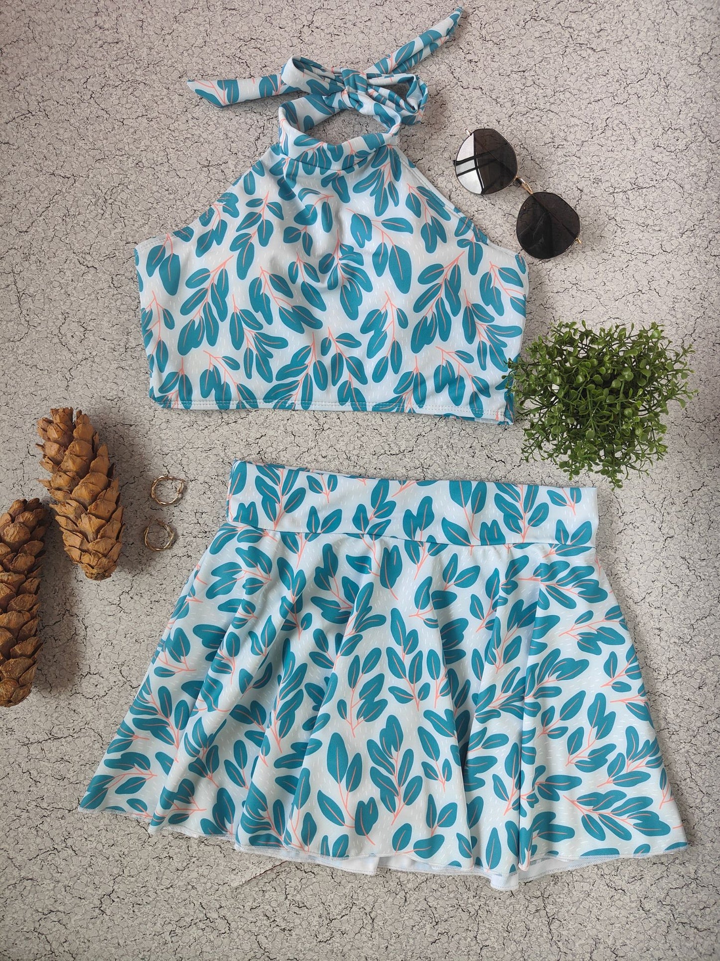 Gentle Blue Foliage Swimwear