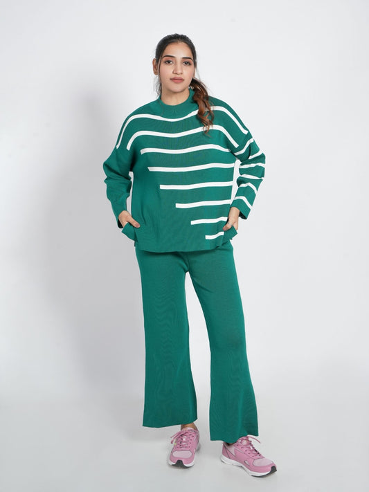 Green Striped Round Neck Set