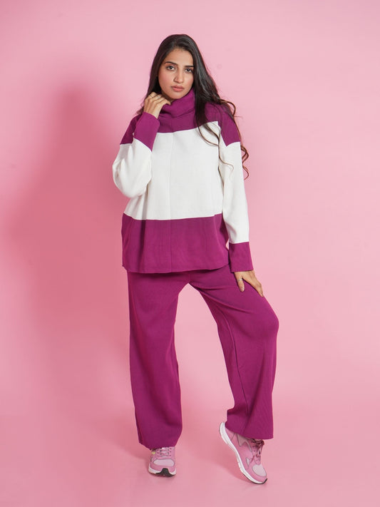 Pink Polo Neck Loungewear Set