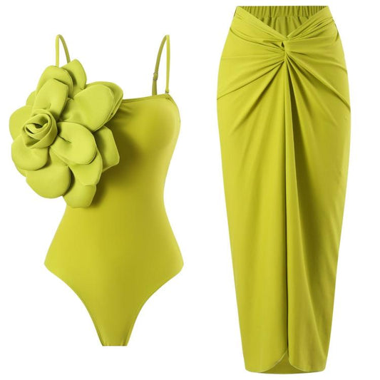 Lime Green 3D Flower Monokini Set