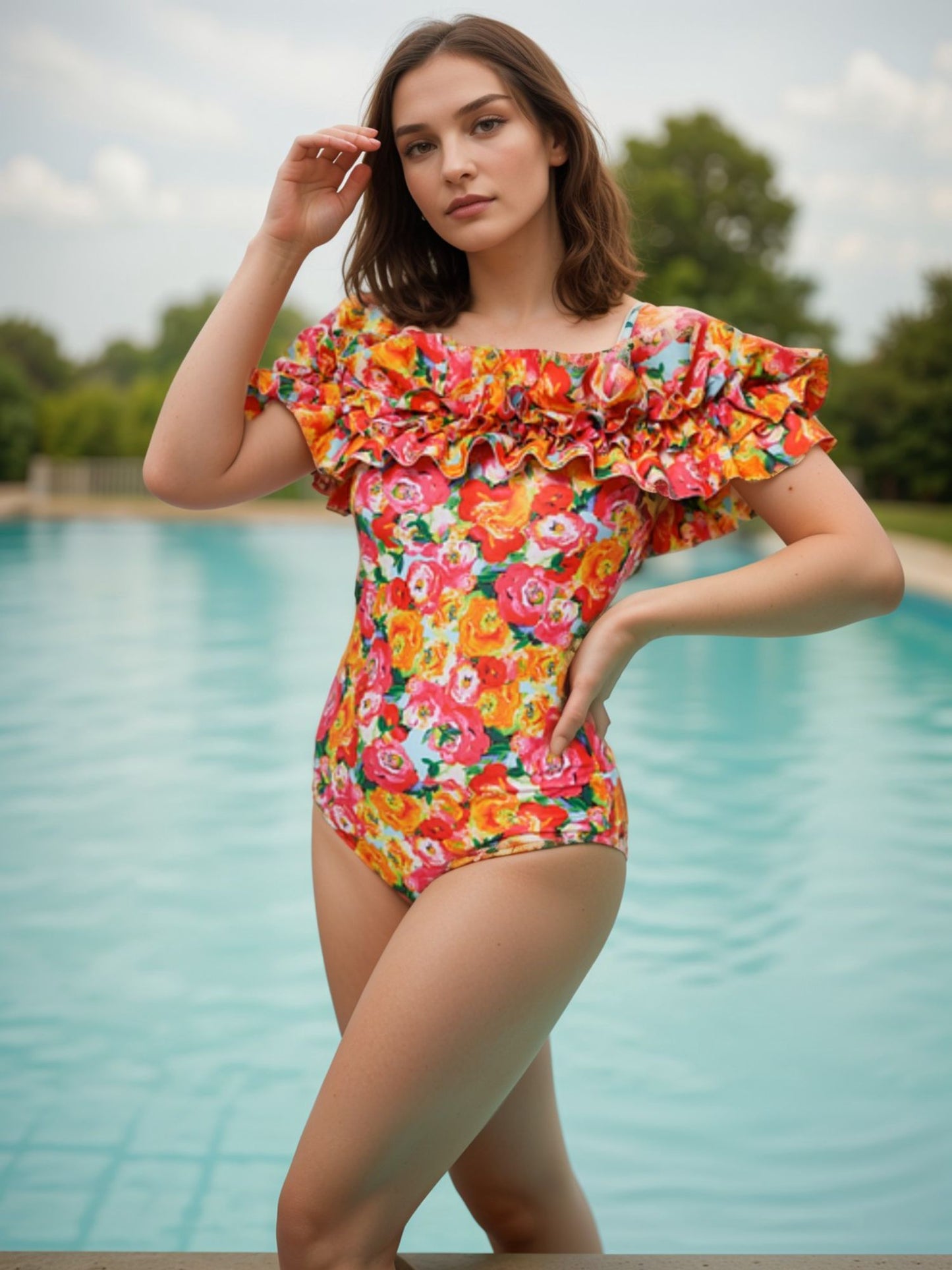 Off Shoulder Floral Monokini Set