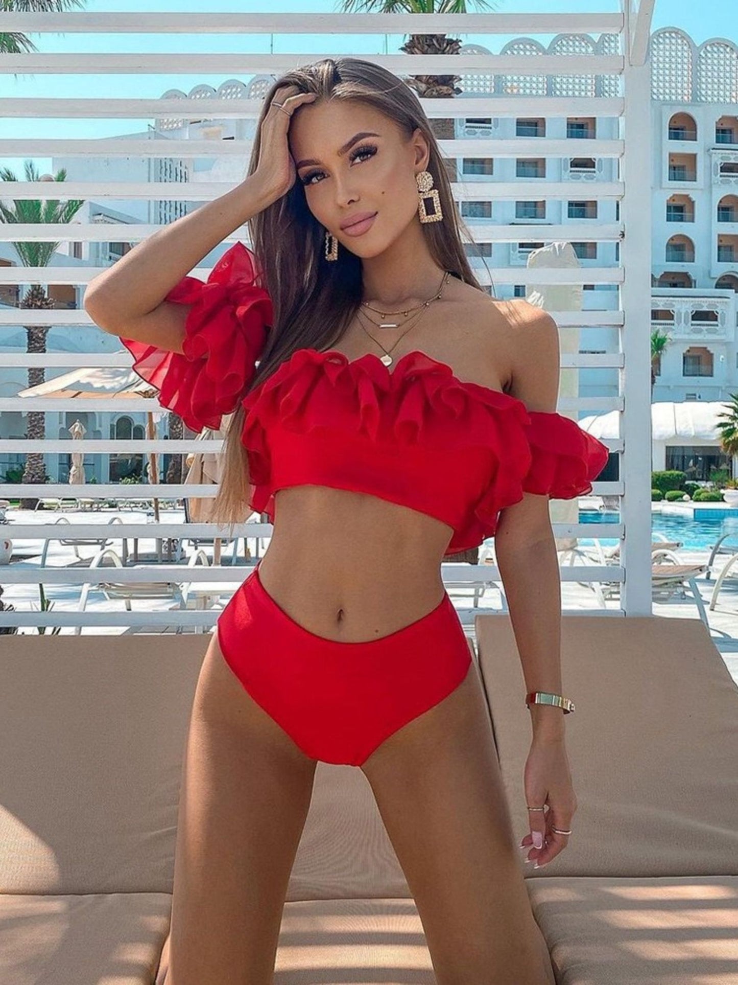 Red Ruffle Bikini Swimwear