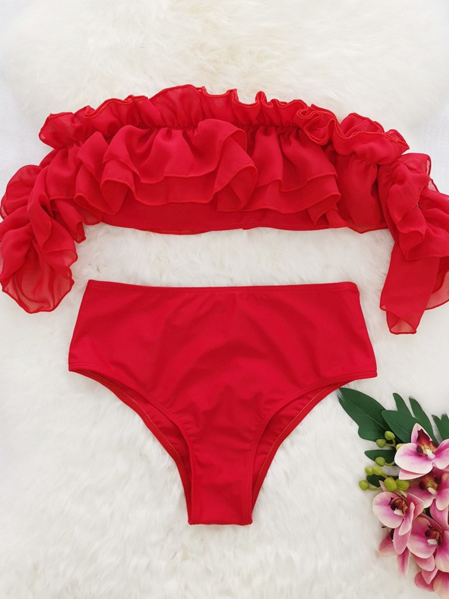 Red Ruffle Bikini Swimwear