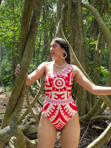 Retro Red Asymmetrical Monokini