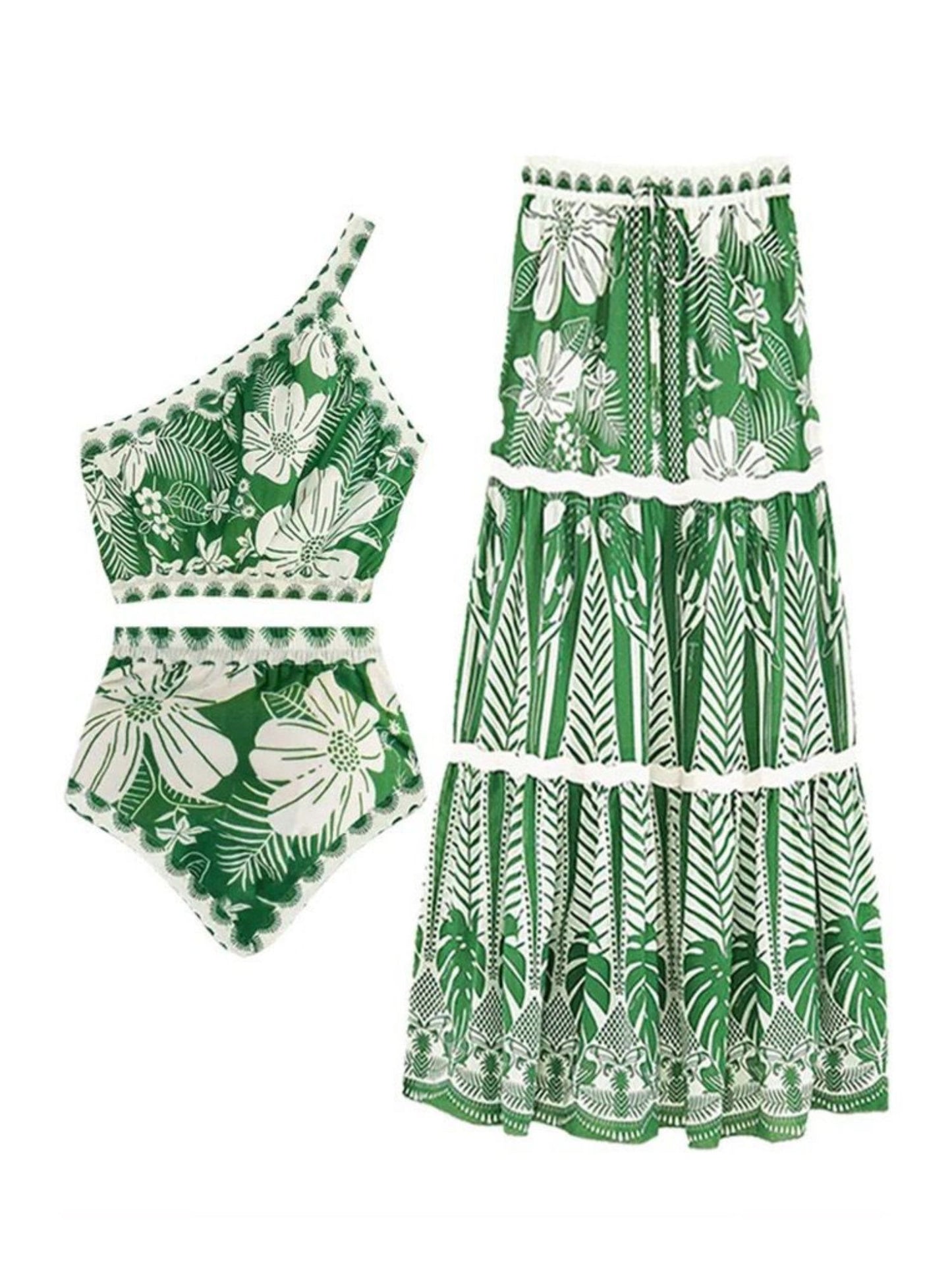 One Shoulder Green Beach Swimwear