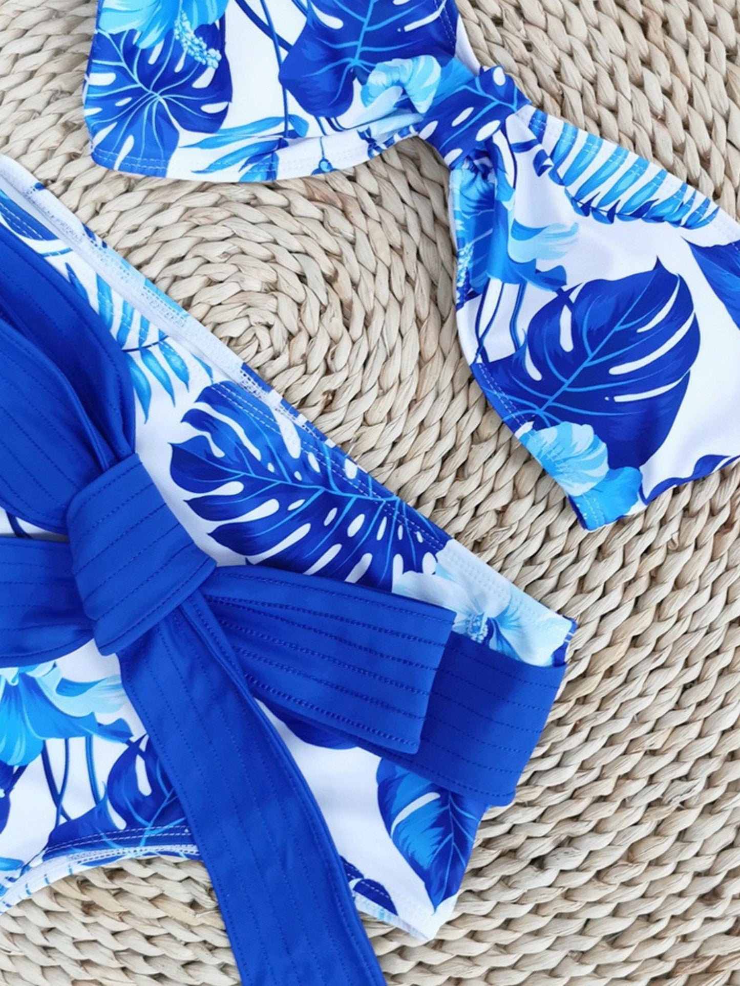 Blue One-Shoulder Ruflled Bikini Set
