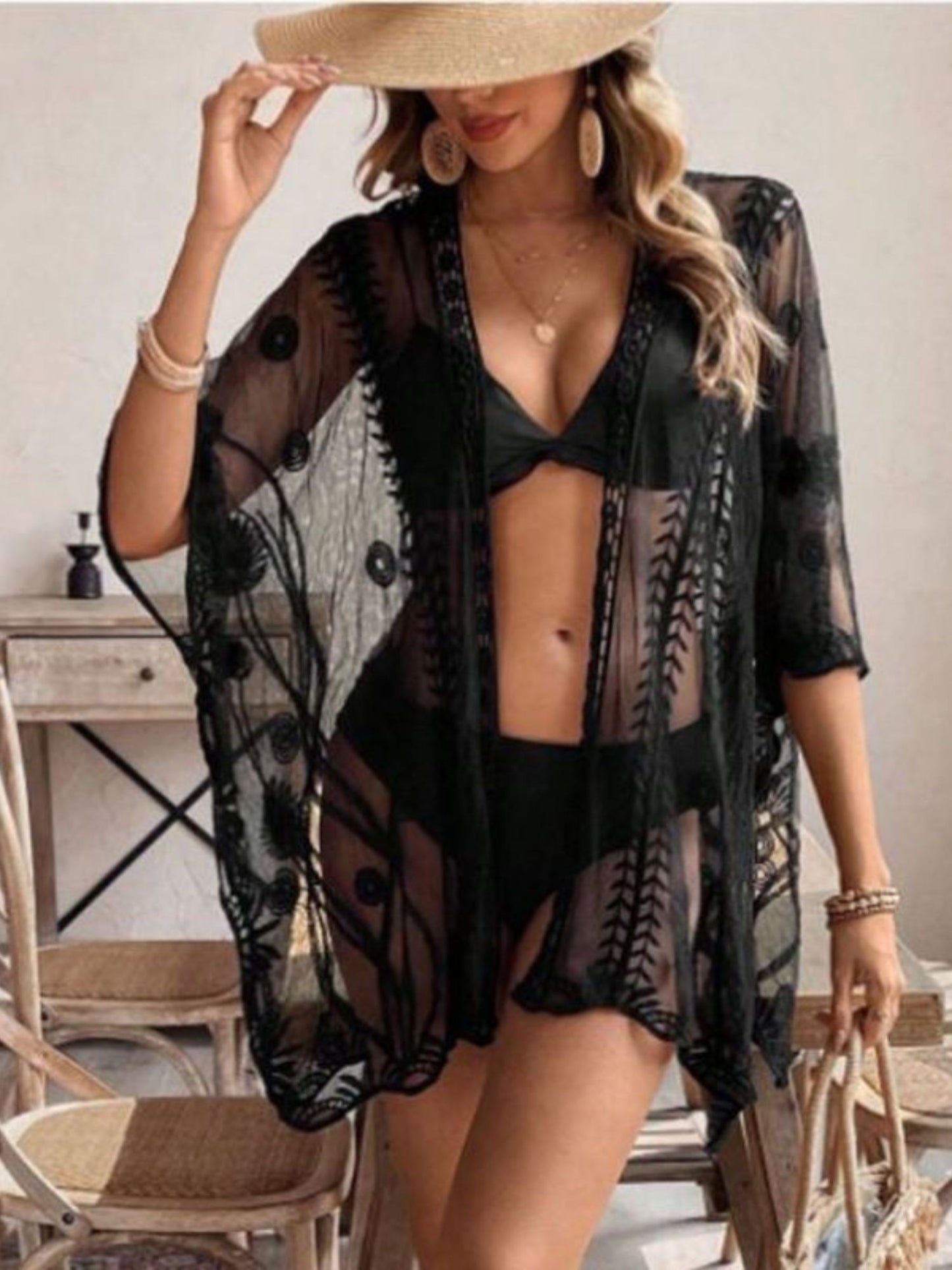 Black Leafy Sarong Dress