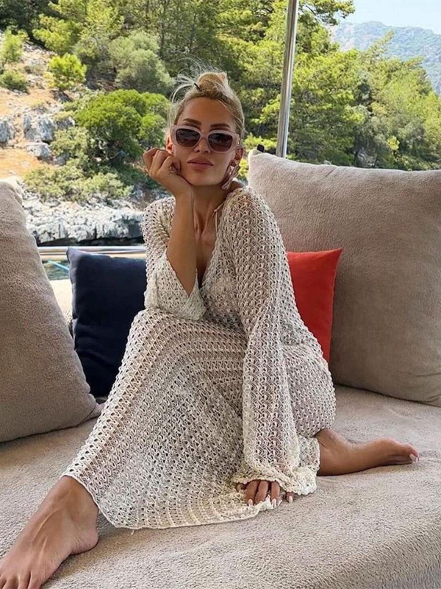 White Knitted Sleeved Dress