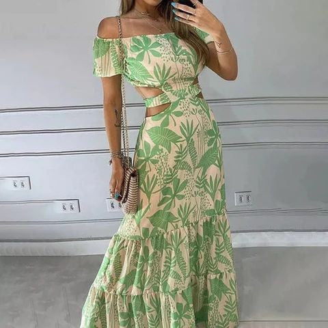 Shoulder Grace Green Dress