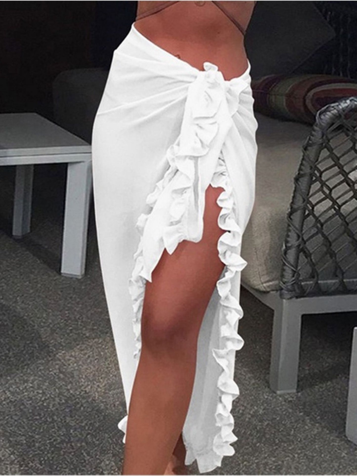 White Ruffled Sarong Skirt
