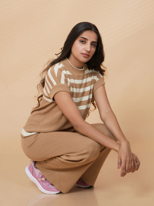 Brown Round Neck Loungewear Set