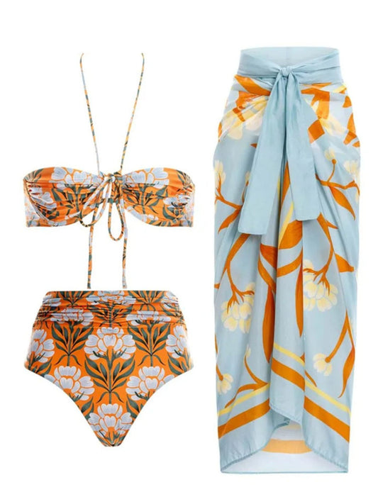 Tropical Tie-Up Ochre Swimwear