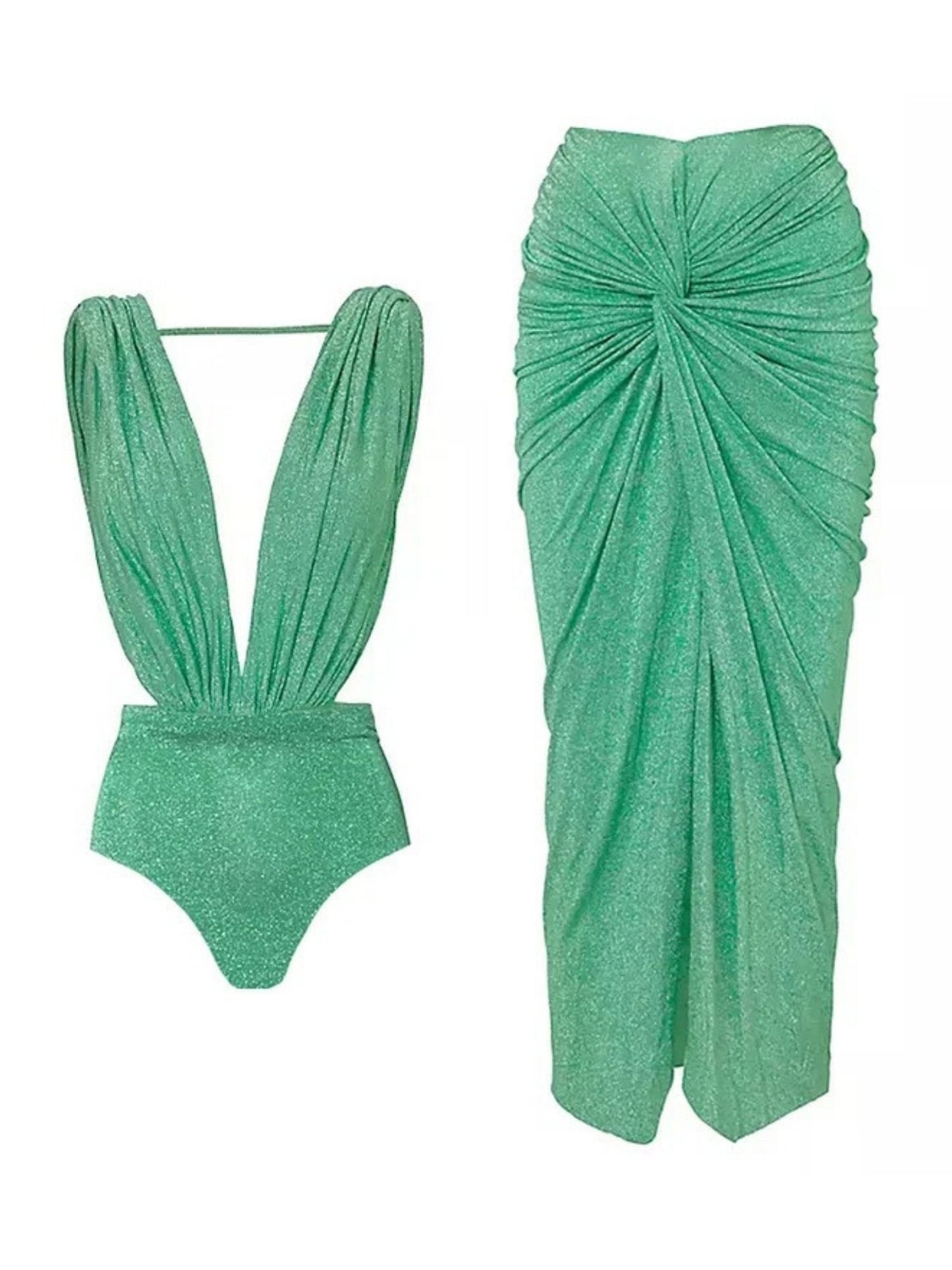 Green Shimmer Monokini and Sarong Set