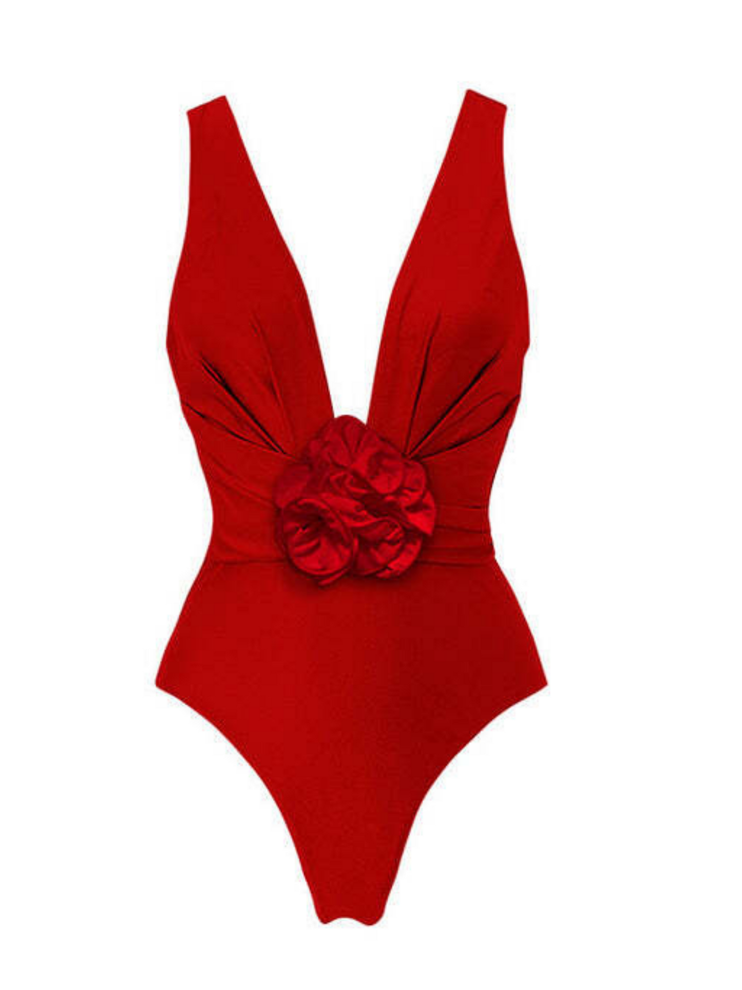 Deep V-Neck Red Swimwear