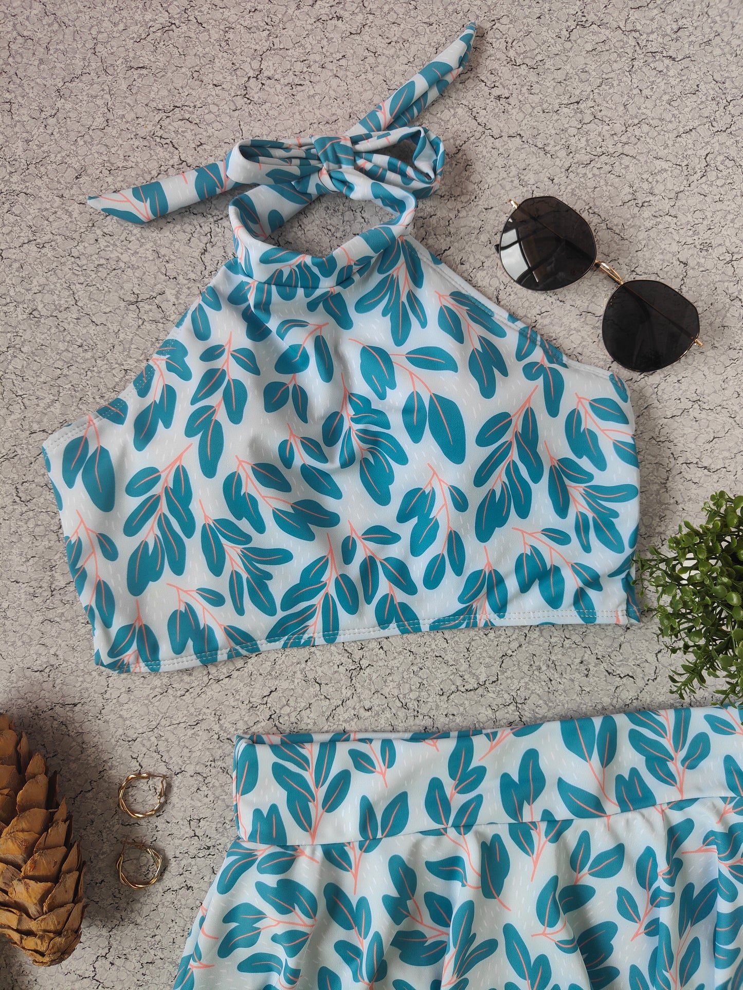 Gentle Blue Foliage Swimwear