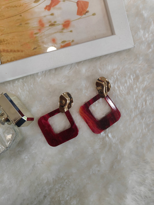 Red Marble Statement Earrings