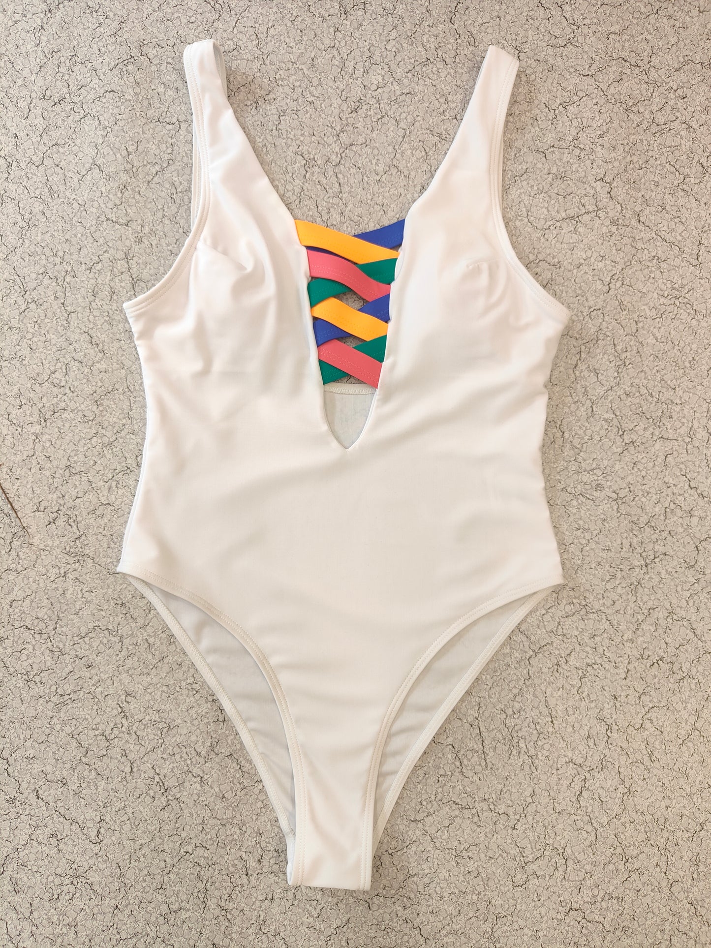 White Abstract Criss-Cross Swimwear