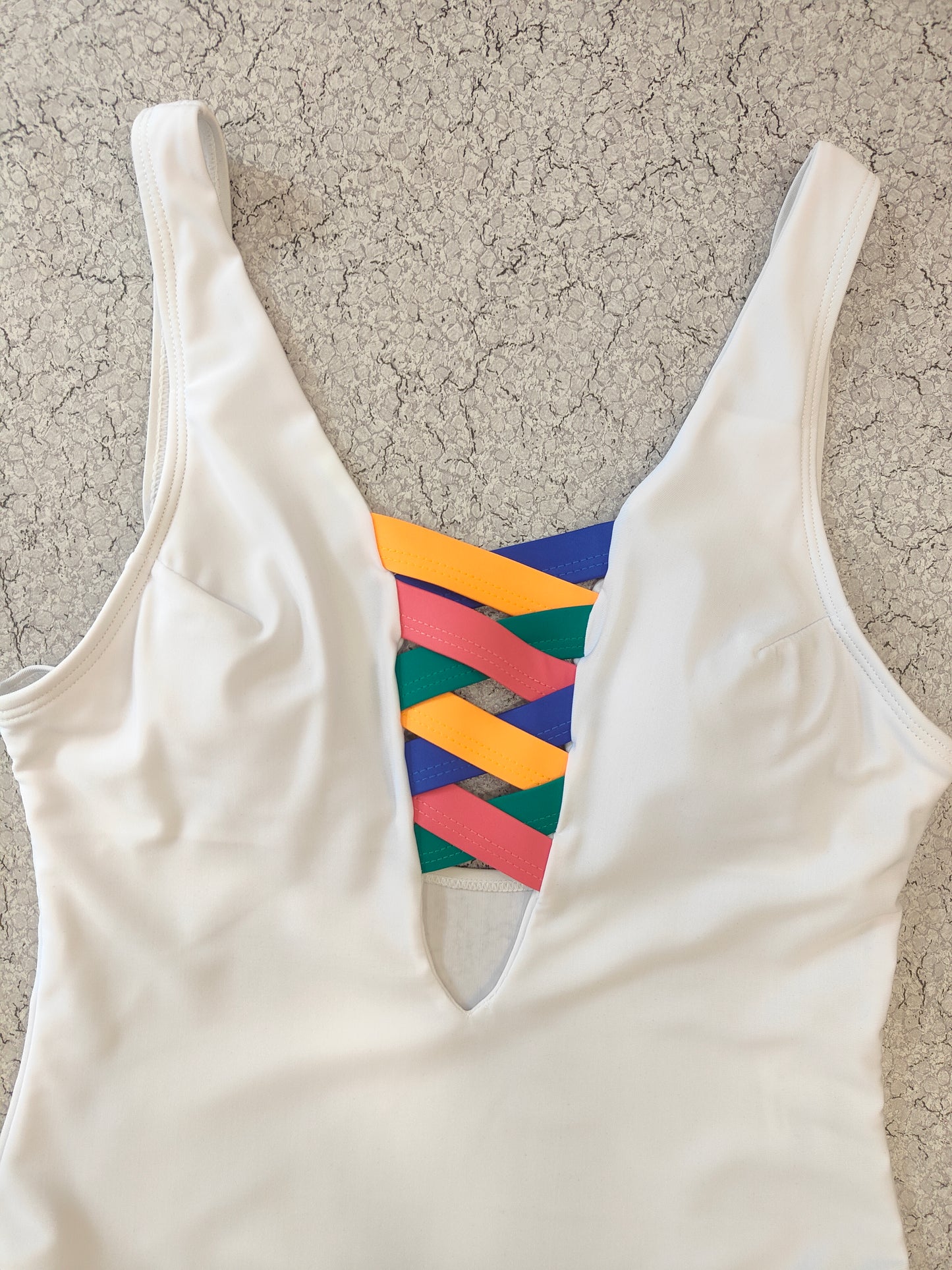 White Abstract Criss-Cross Swimwear