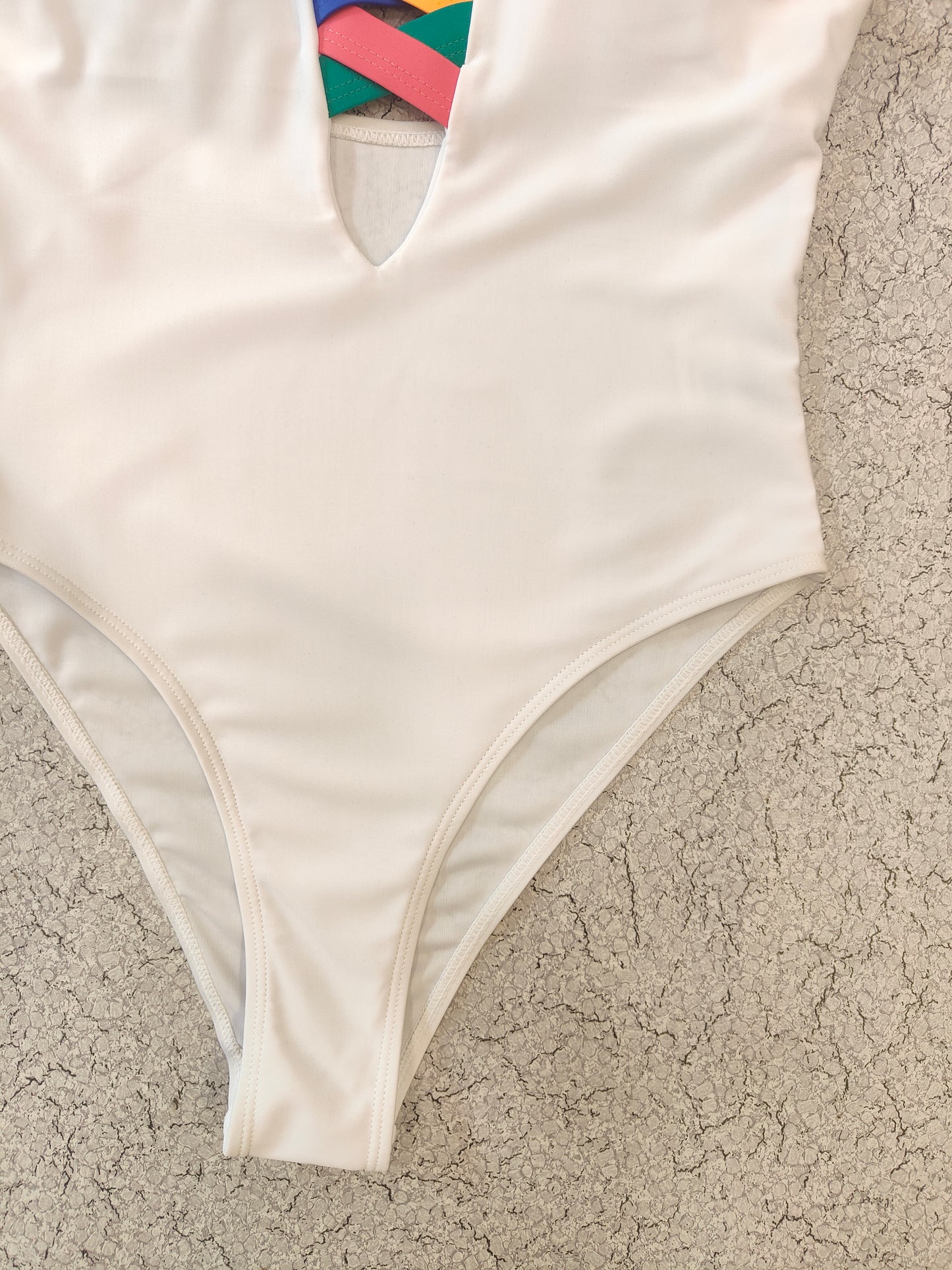 White Abstract Criss-Cross Swimwear