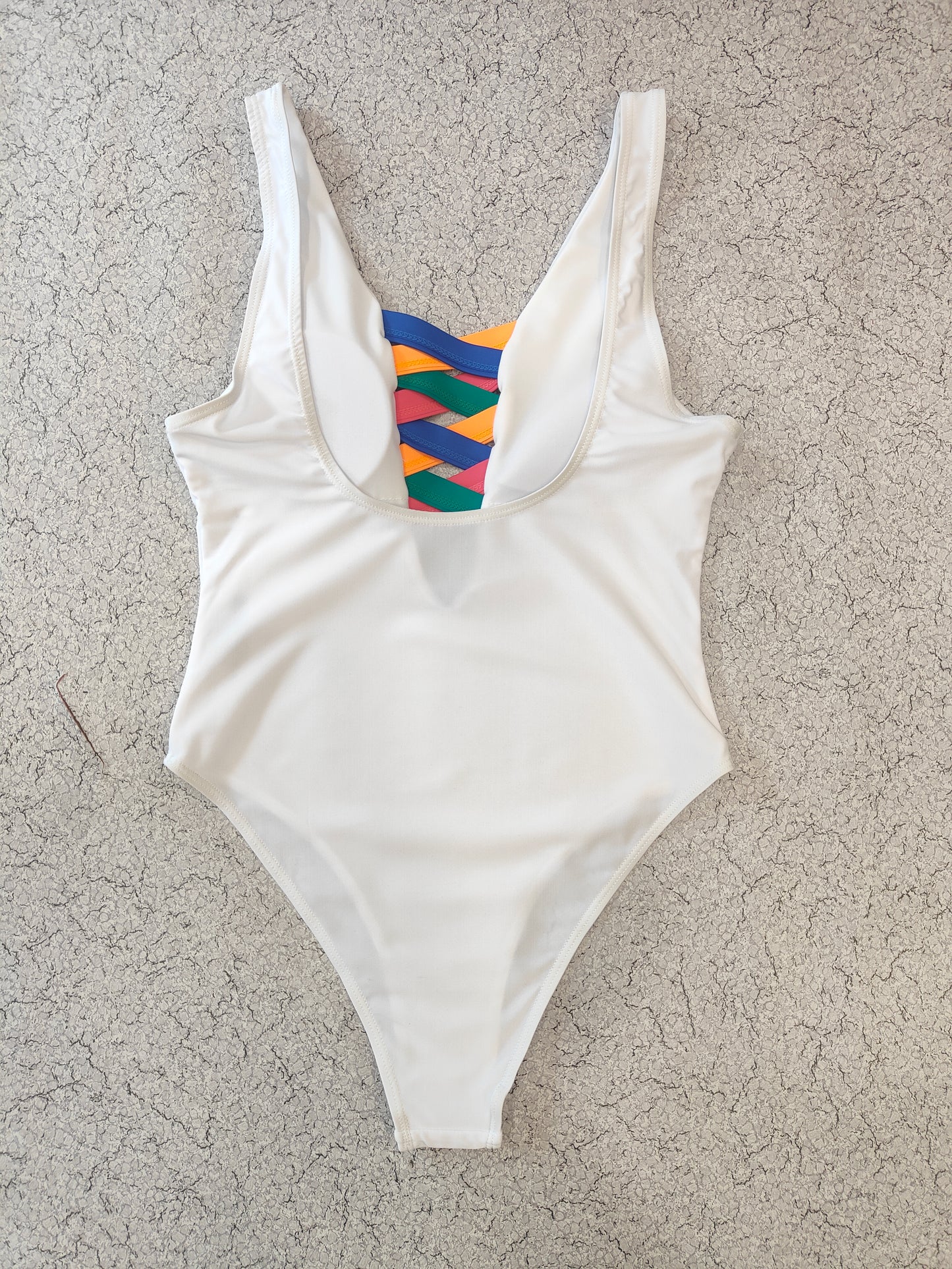 White Abstract Criss-Cross Swimwear