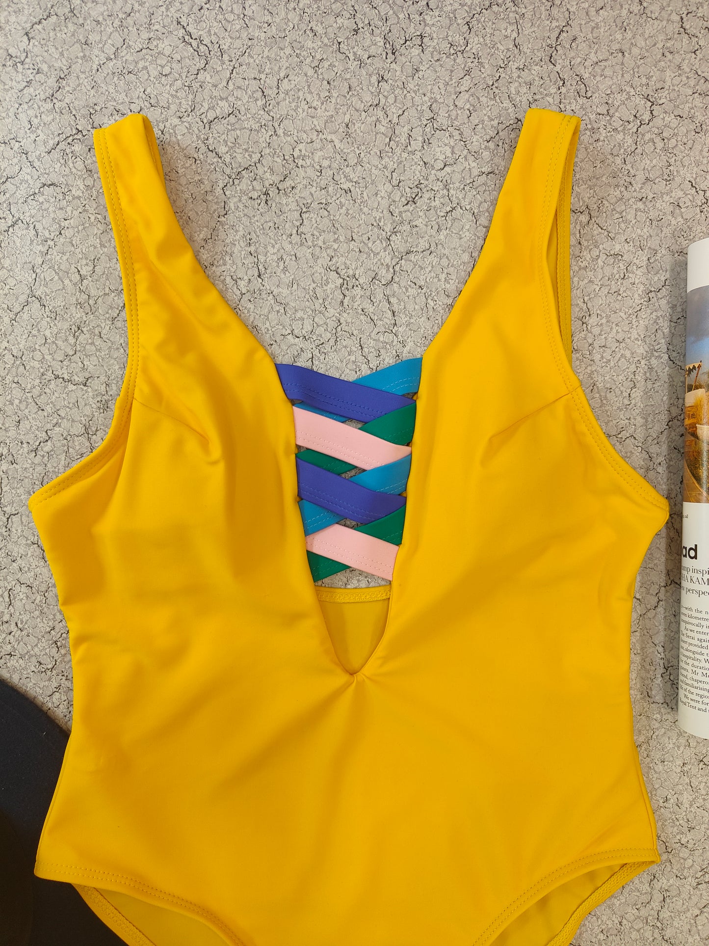 Yellow Abstract Criss-Cross Swimwear