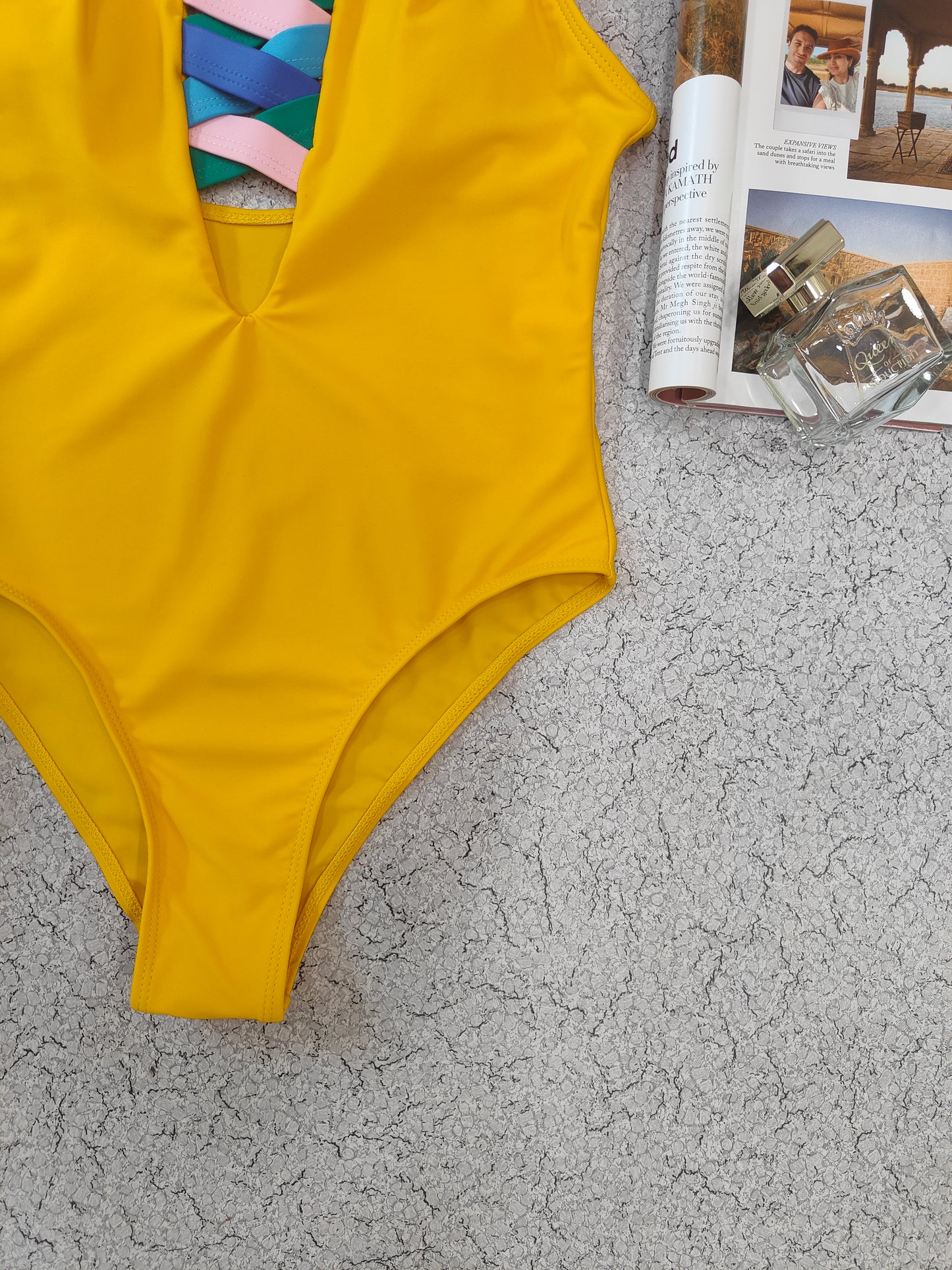 Yellow Abstract Criss-Cross Swimwear