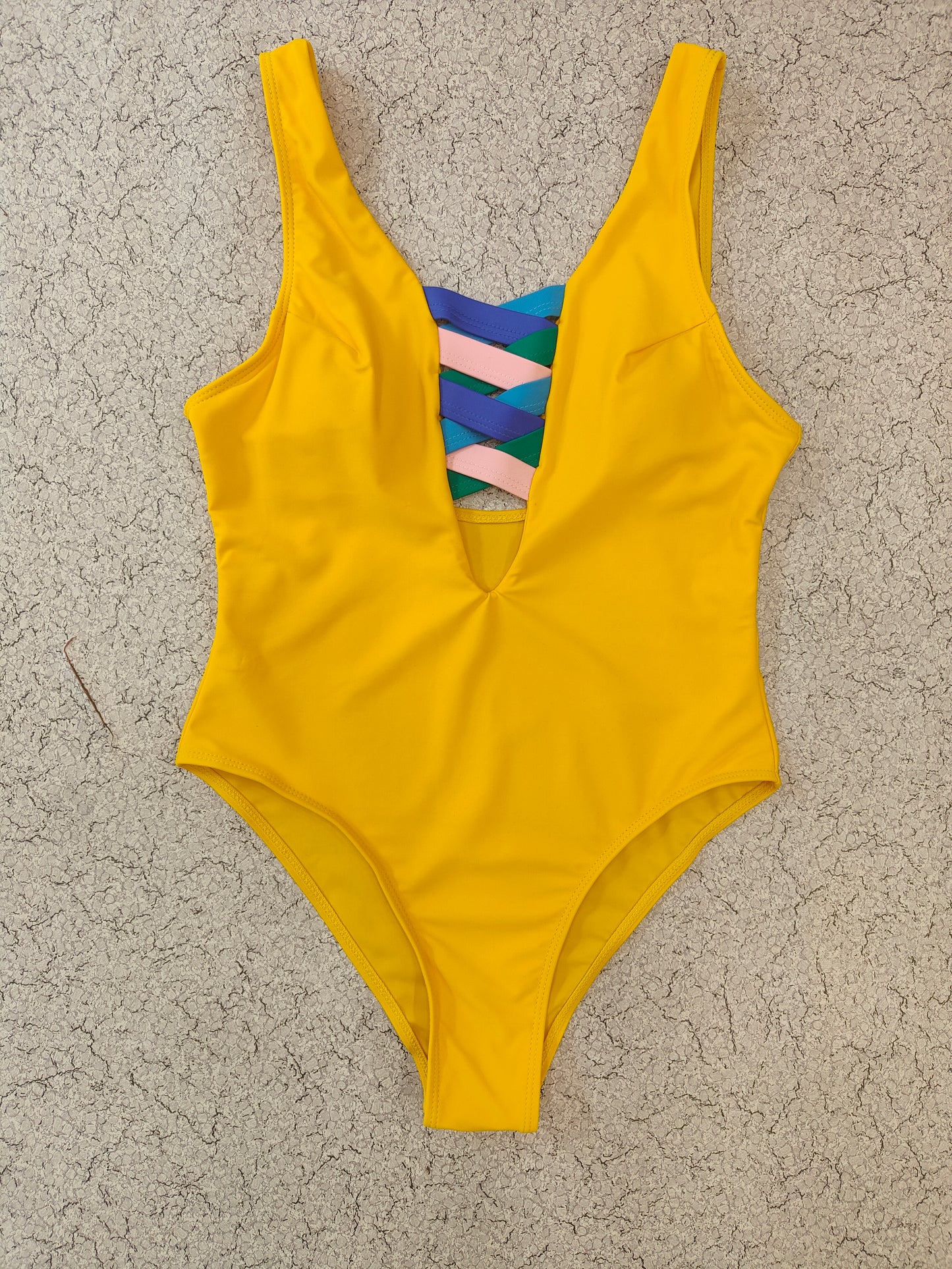 Yellow Abstract Criss-Cross Swimwear