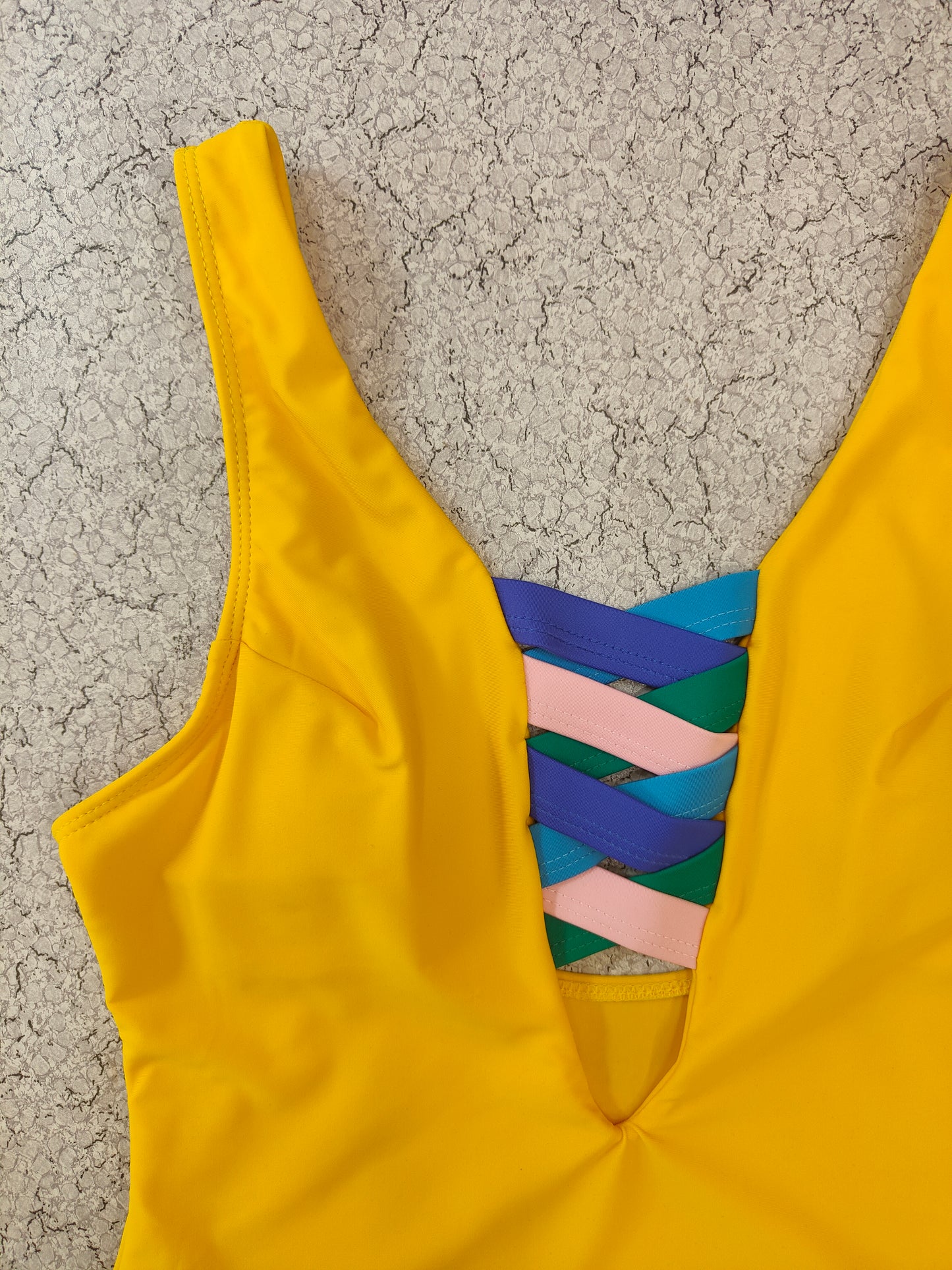 Yellow Abstract Criss-Cross Swimwear