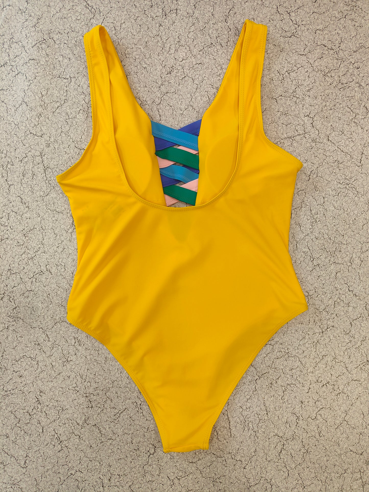 Yellow Abstract Criss-Cross Swimwear