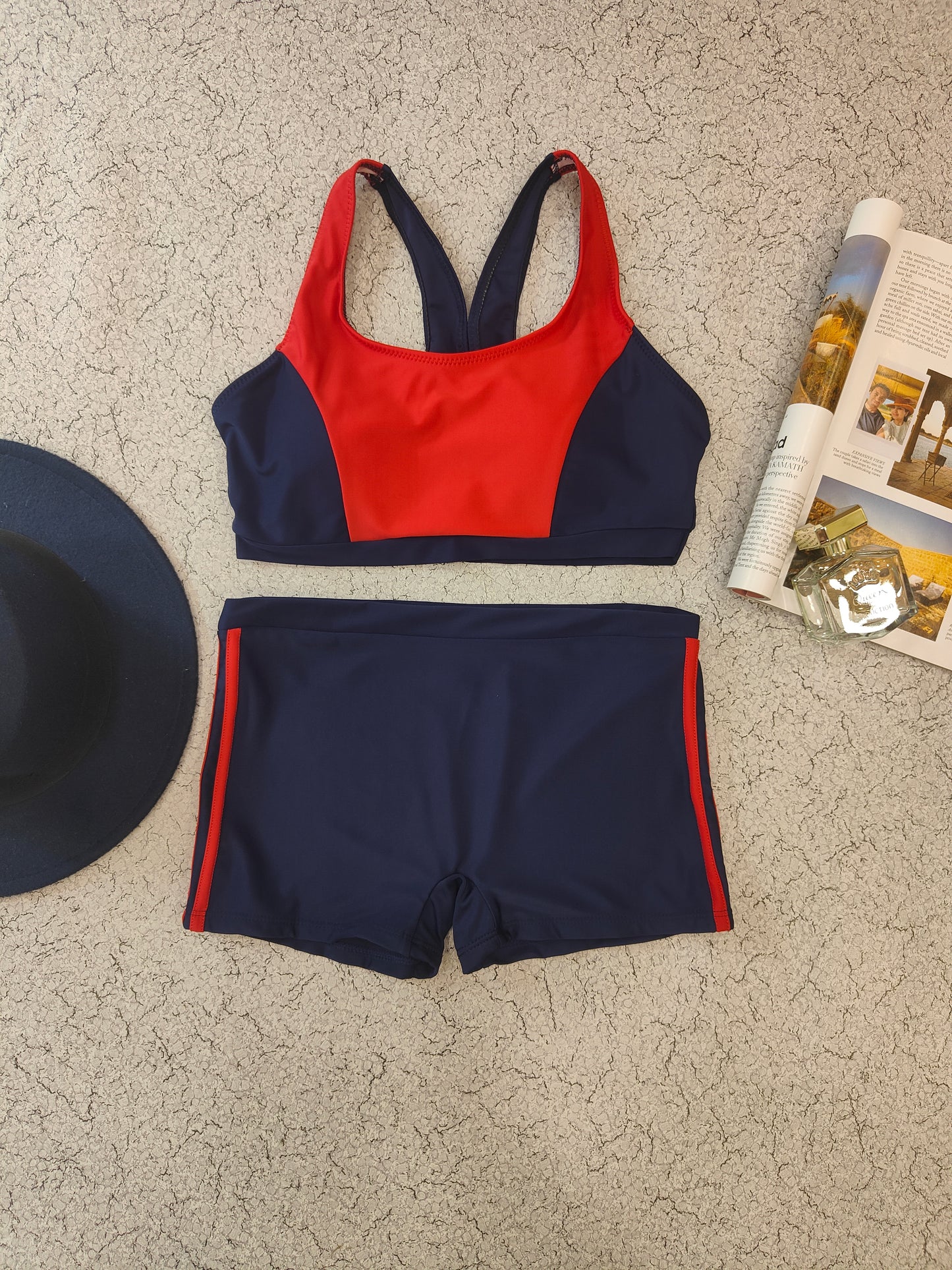 Red and Blue Short Style Swimwear