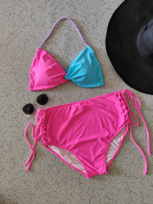 Blue and Pink Fusion Swimwear