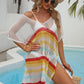 Knitted Striped Mesh Cover Up Dress