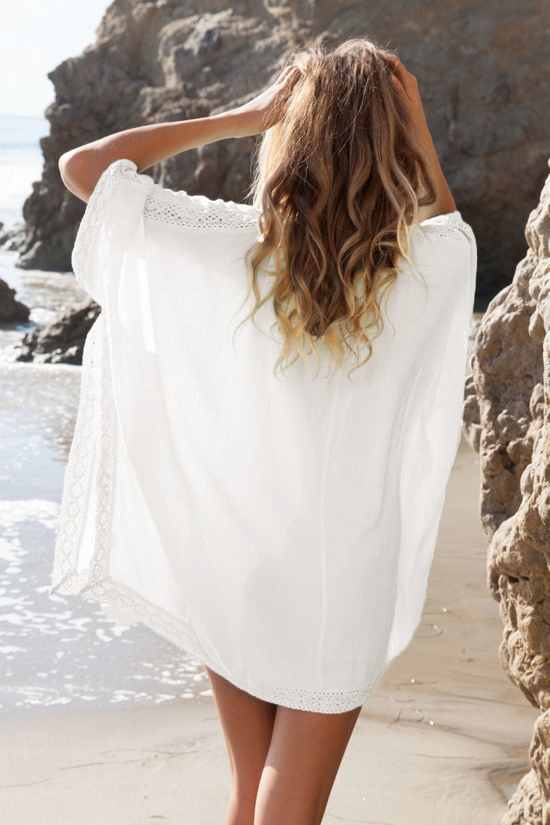 White V-neck Low-cut Cover Up