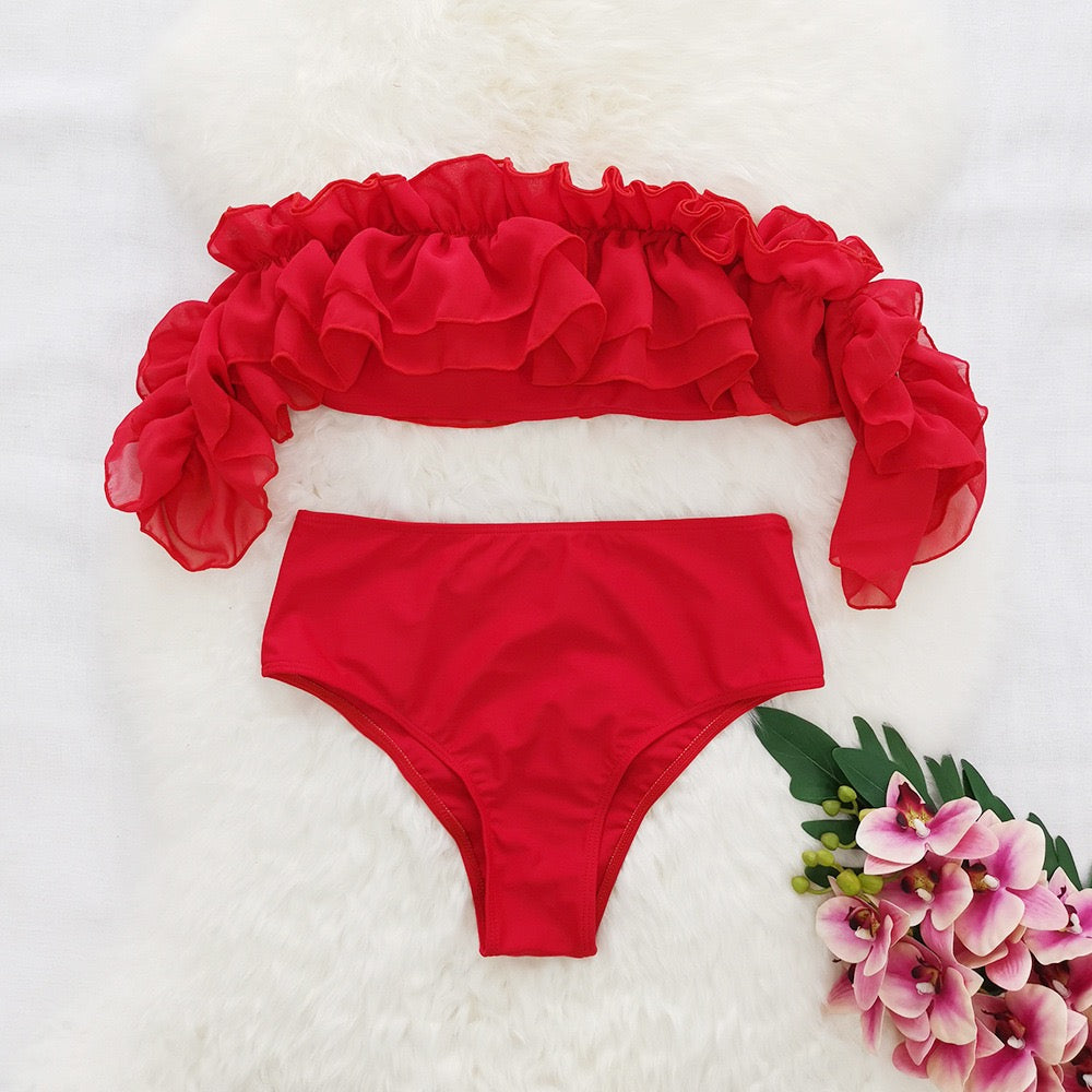 Red Ruffle Bikini Swimwear