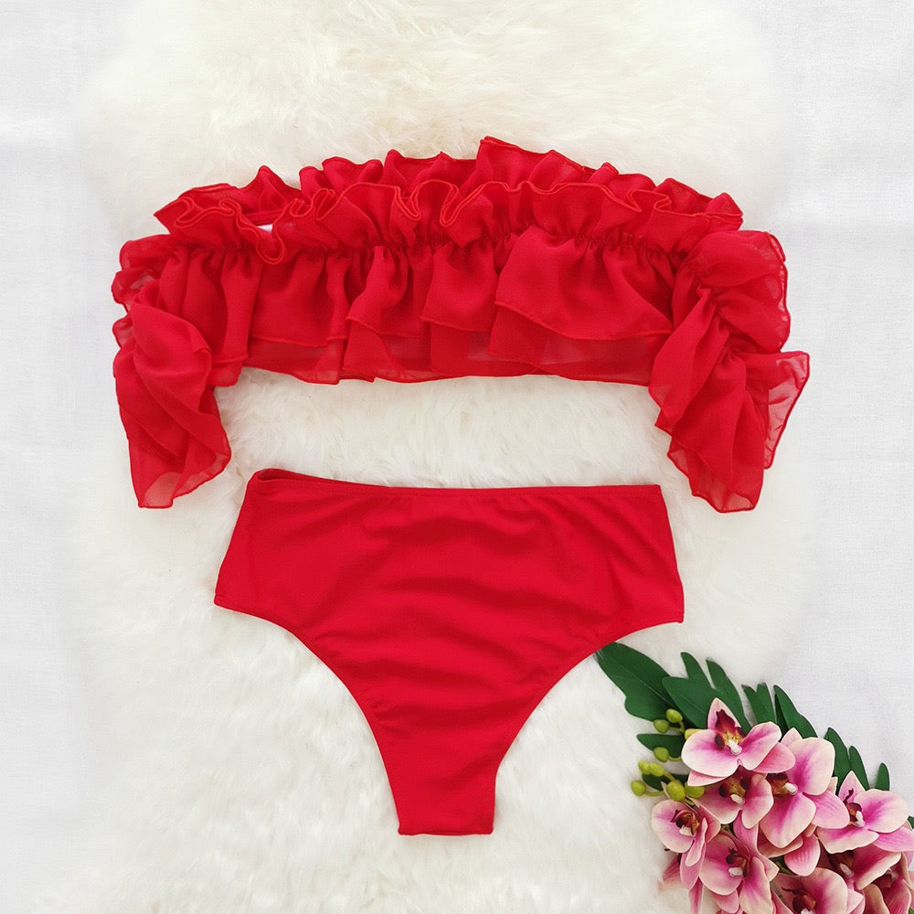Red Ruffle Bikini Swimwear