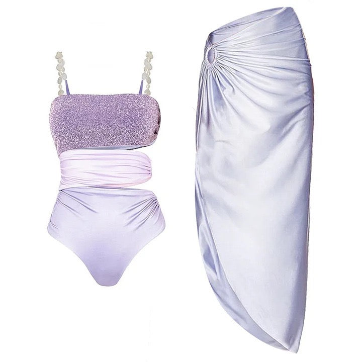 Pearl Strap Cutout Monokini and Skirt