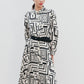 Abstract Black Belted Dress