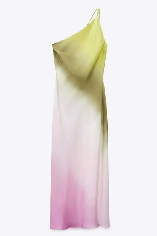 Ombre One-Shoulder Long Dress