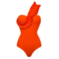 Orange One-Shoulder Ruffle Monokini
