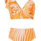 Ruffle Orange V-Neck Swimwear