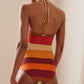Vintage Colorblock Halter Neck Swimsuit