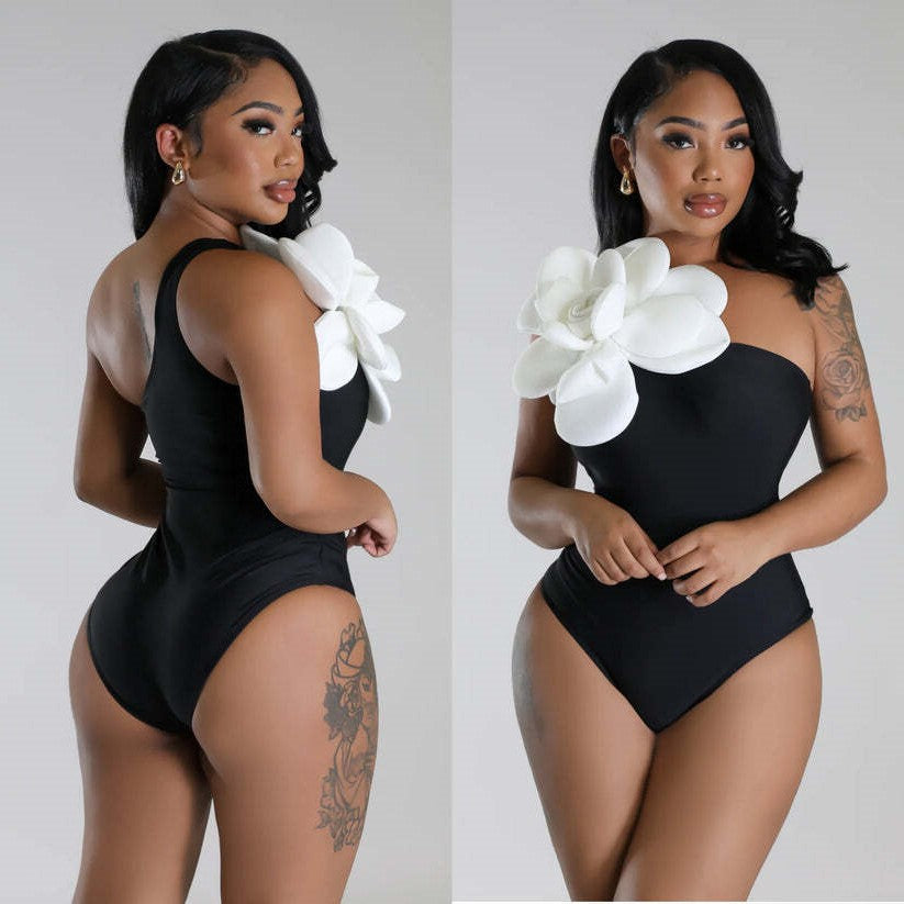 Retro 3D Flower One Shoulder Swimwear