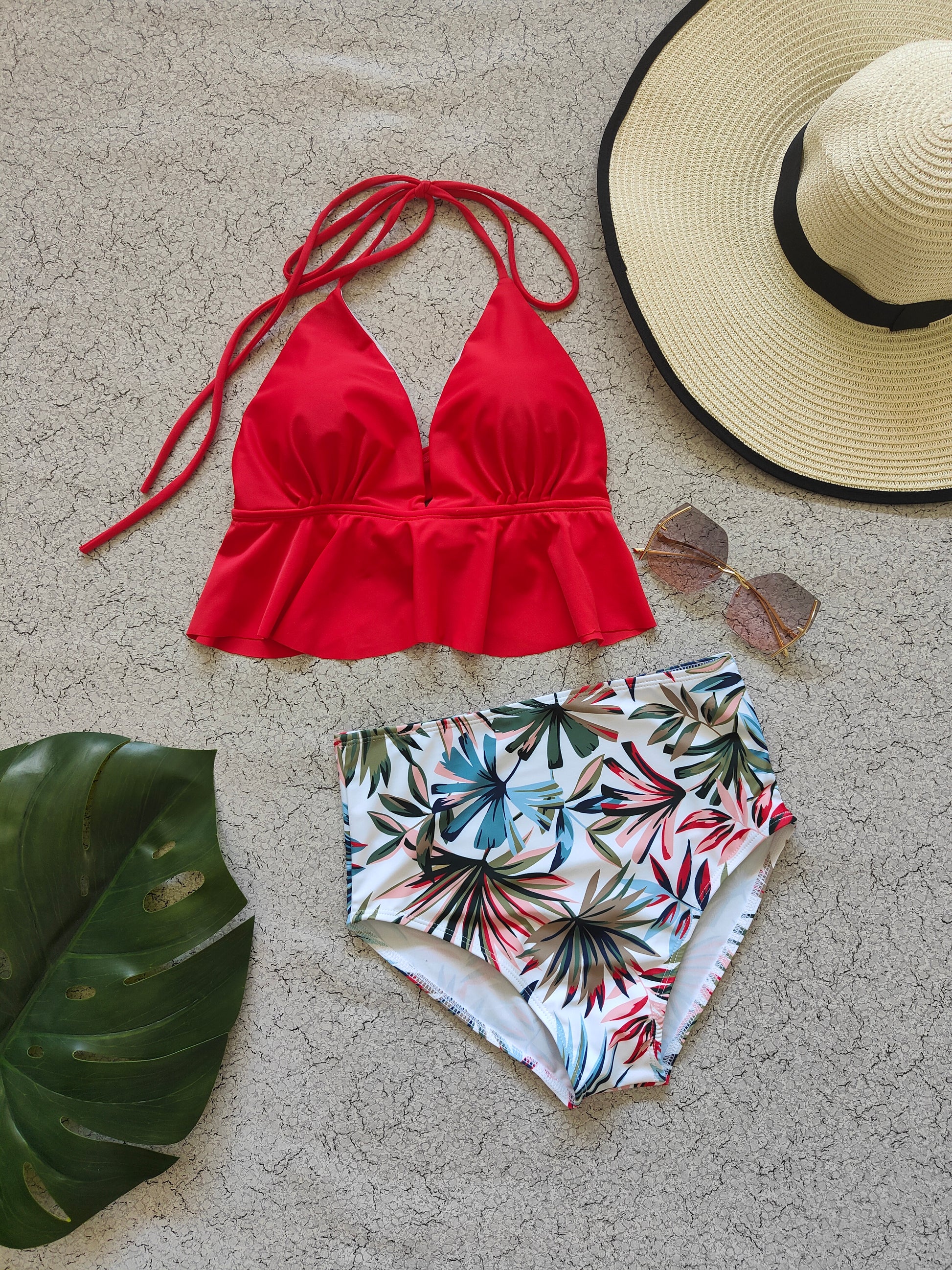 Bright Red Peplum Swimwear – Addery.co.in