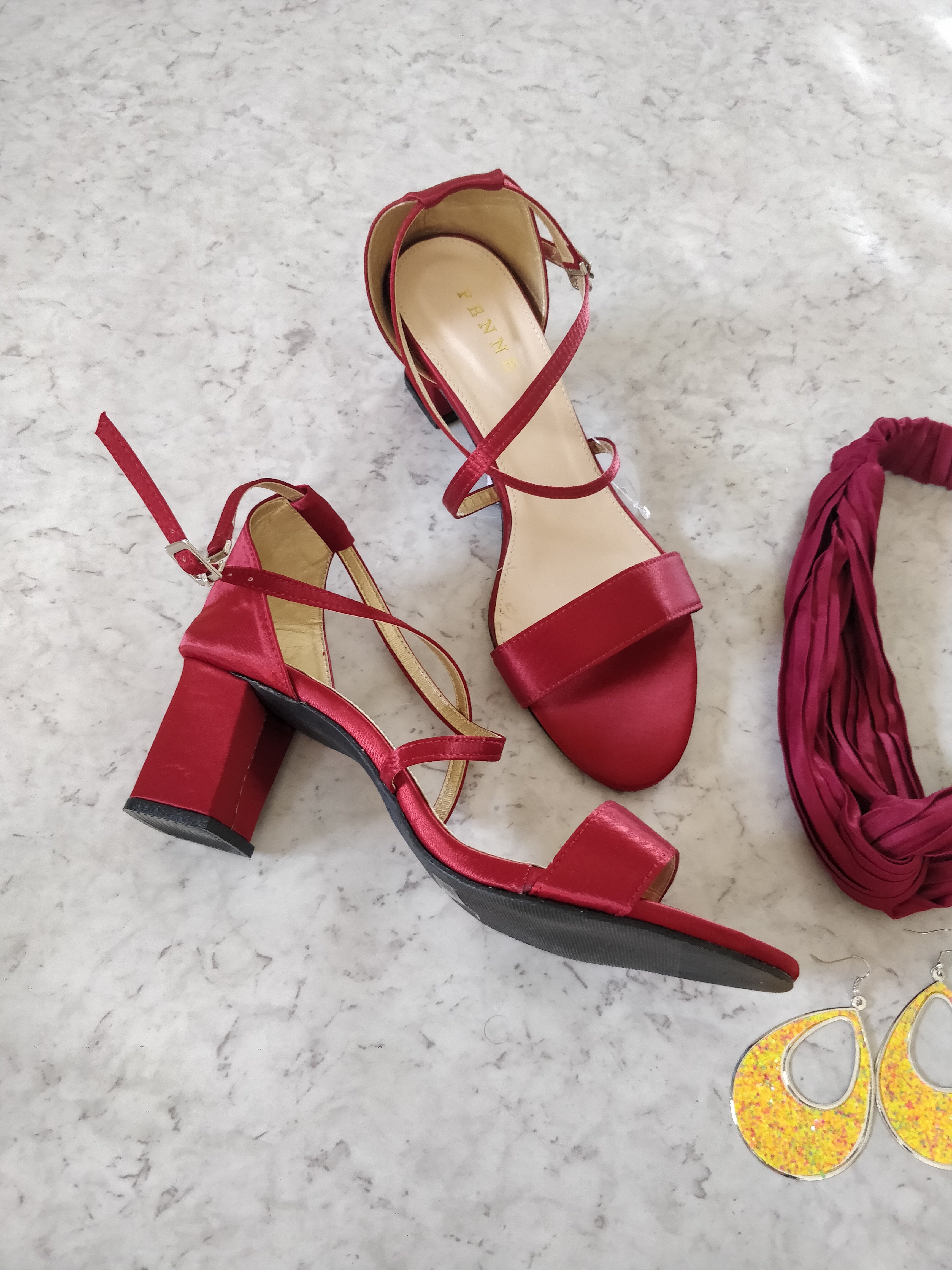 Buy Truffle Collection Red Pu Crossover Strap Block Heel Sandals Online