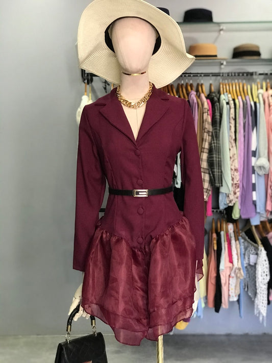 Maroon Buttoned Dress