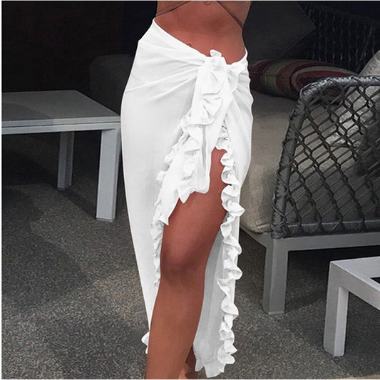 White Ruffled Sarong Skirt